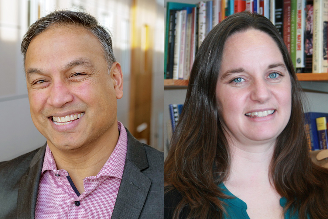 From left: Dr. Nazeem Muhajarine, professor of community health and epidemiology in USask’s College of Medicine, and Dr. Erika Dyck, professor and Canada Research Chair in the history of health and social justice in the College of Arts and Science. (Photos: University of Saskatchewan/Submitted)