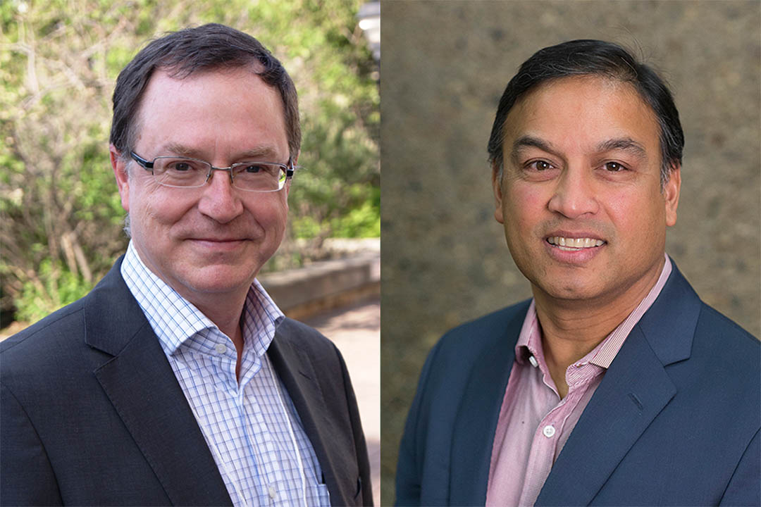 Left to right, USask researchers Dr. Gary Groot (MD, PhD), and Dr. Nazeem Muhajarine (PhD). (Photo: Submitted)