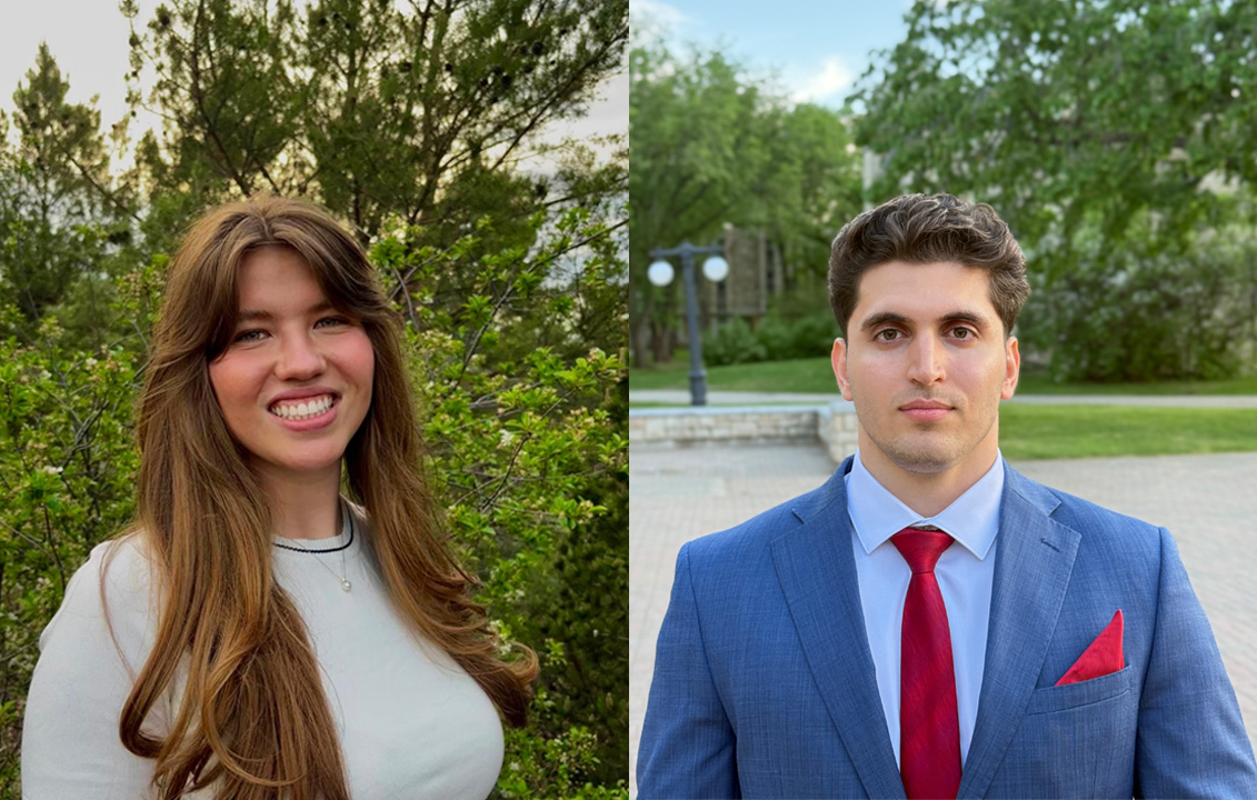 From left: Laura Dyck and Ario Safaeian received their undergraduate degrees during Spring Convocation. (Photos: submitted)