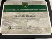 Dr. Brose Award Certificate