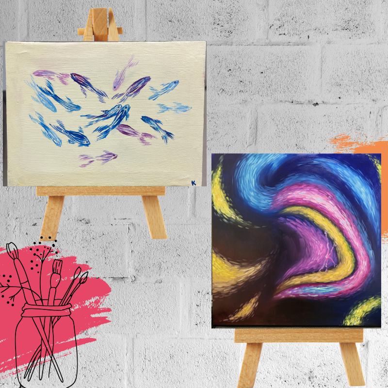 Paintings of zebrafish and northern lights